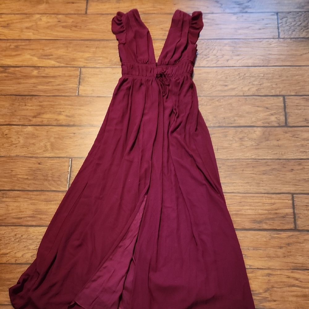 Lulu's Deep Burgundy Ruffled-Strap Maxi Dress Womens Medium